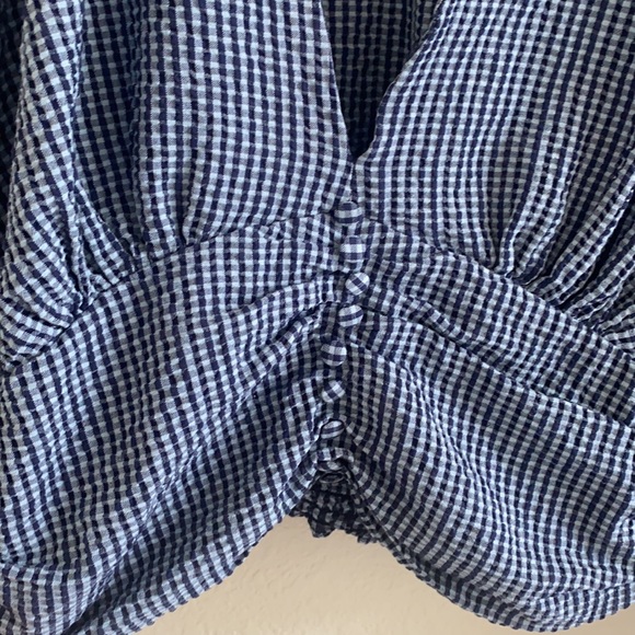 ZARA Gingham Scrunch Blouse - Picture 6 of 9